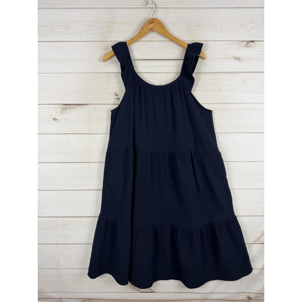 For Cynthia Dress Womens XL Blue Gauze Tiered Trapeze Swing Midi Sleeveless